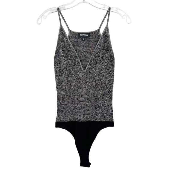 Express Gray Silver Sparkly V Neck Bodysuit Sz S - Picture 5 of 5